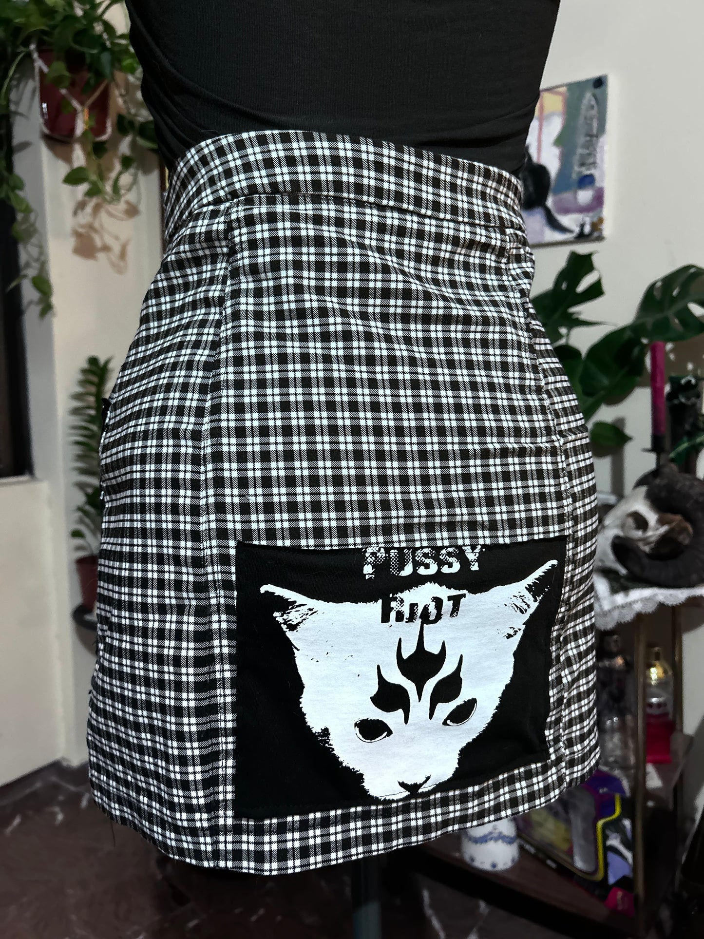 Black Plaid Reworked Mini Skirt – One of a Kind by Parizart