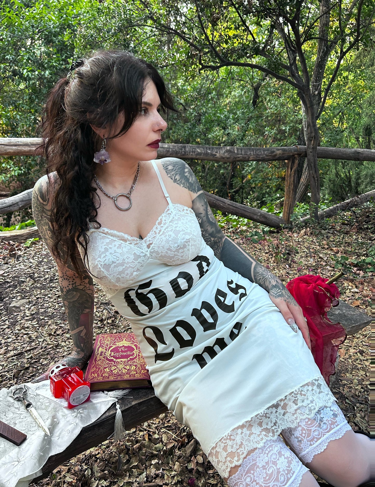 "God Loves Me" White Slip Dress
