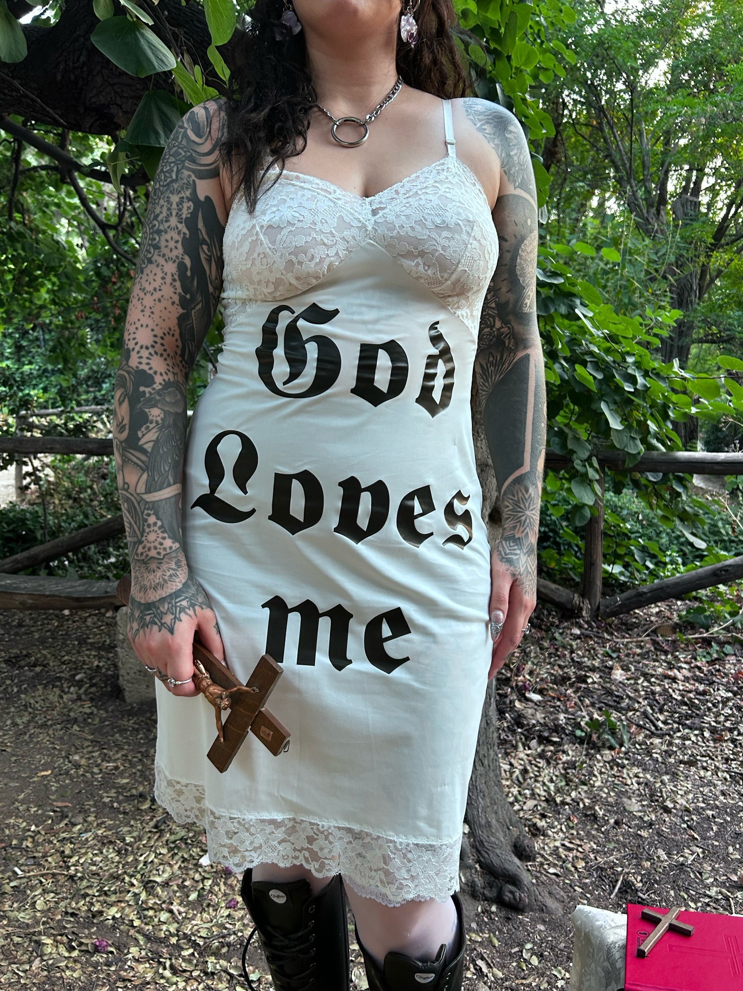 "God Loves Me" White Slip Dress