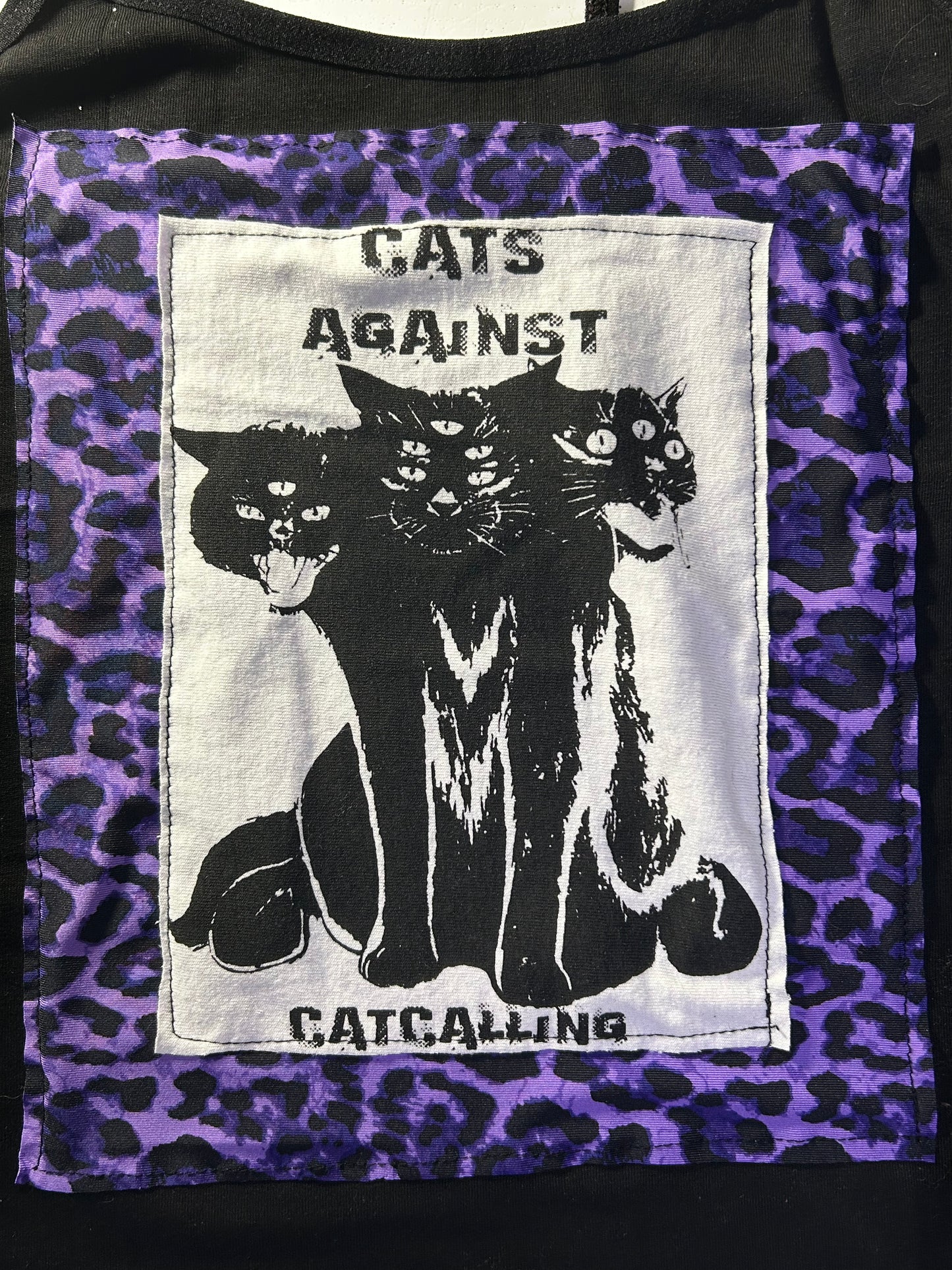 "Cats Againts Catcalling" handmade Black Tank Top