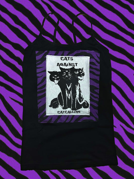 "Cats Againts Catcalling" handmade Black Tank Top