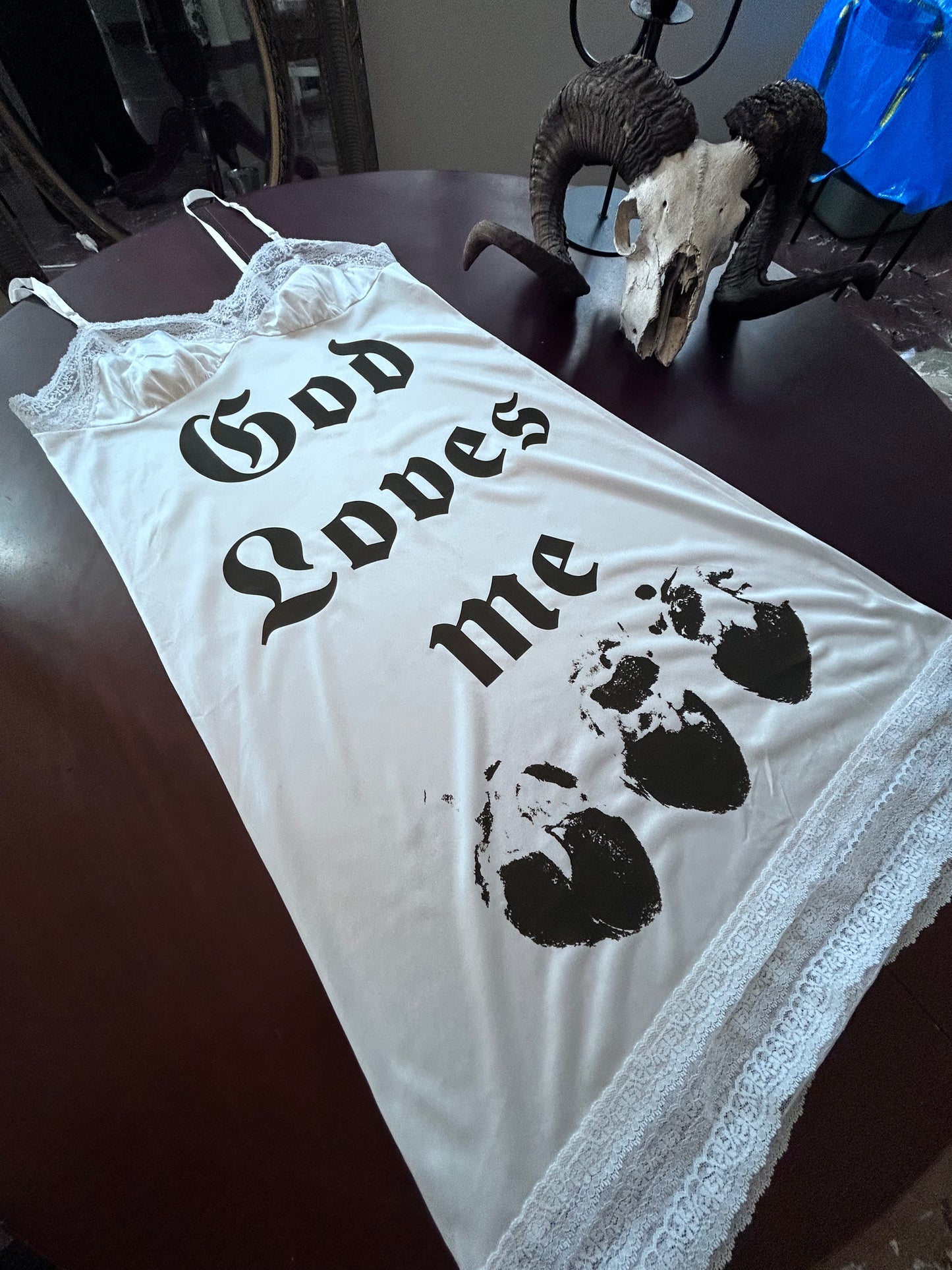 "God Loves Me" White Slip Dress