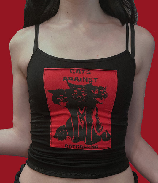 "Cats Againts Catcalling" handmade Black Tank Top