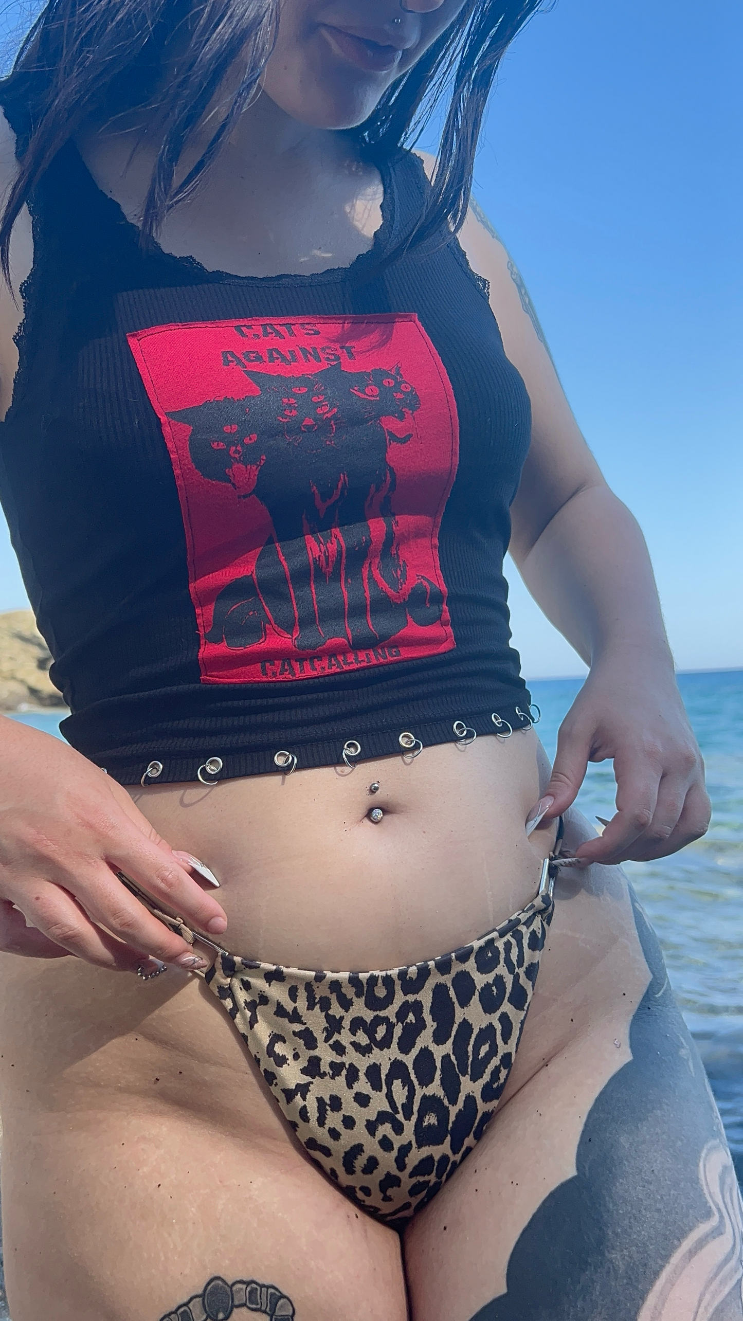"Cats Againts Catcalling" handmade Black  Top