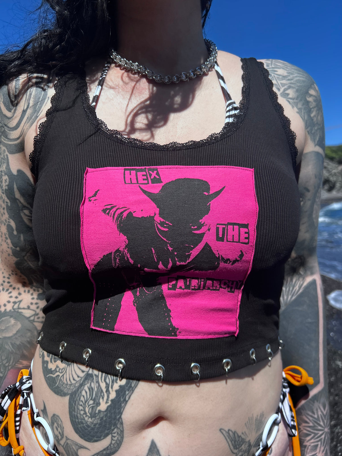 "Hex the patriarchy" handmade Black Top