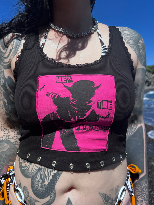 "Hex the patriarchy" handmade Black Top