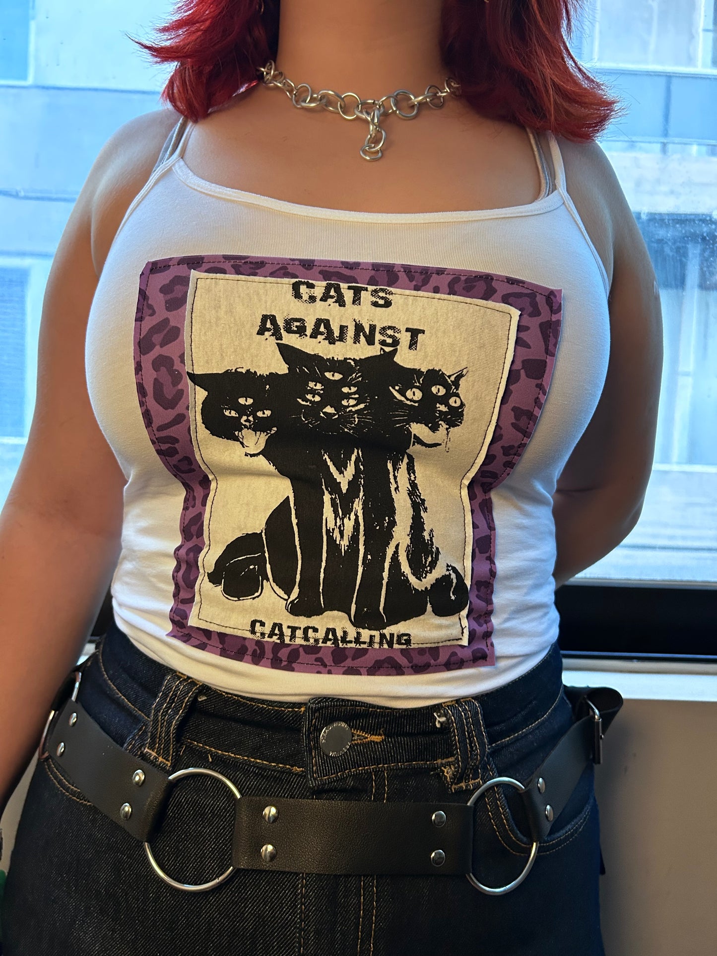 "Cats Againts Catcalling" handmade Black Tank Top