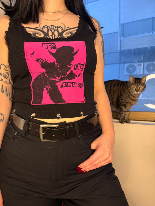 "Hex the patriarchy" handmade Black Top
