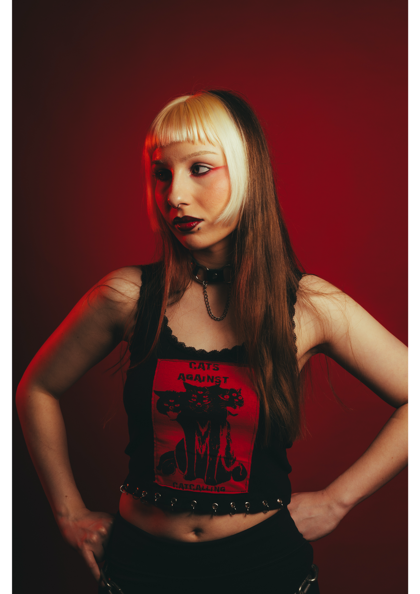 "Cats Againts Catcalling" handmade Black  Top