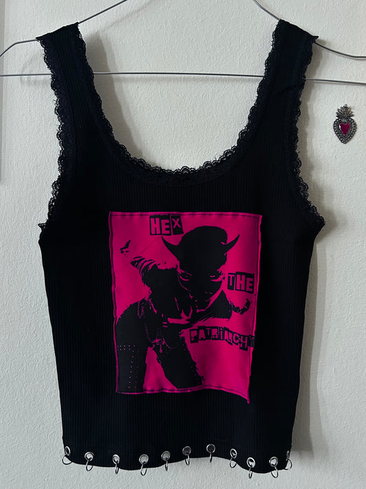 "Hex the patriarchy" handmade Black Top