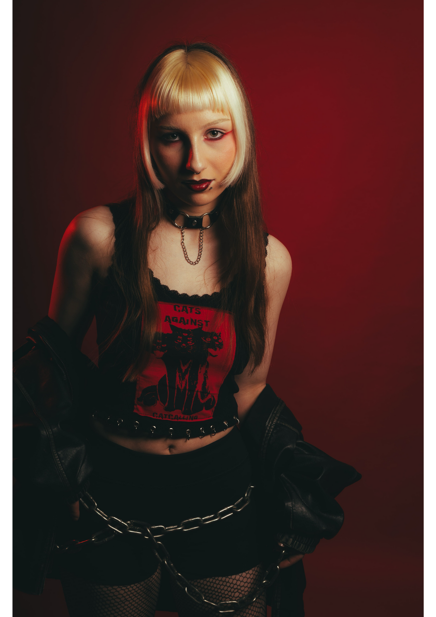 "Cats Againts Catcalling" handmade Black  Top