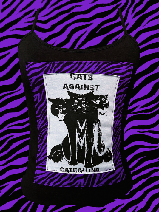 "Cats Againts Catcalling" handmade Black Tank Top