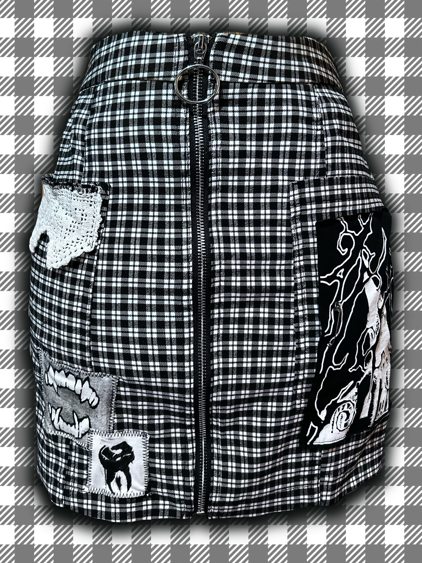 Black Plaid Reworked Mini Skirt – One of a Kind by Parizart