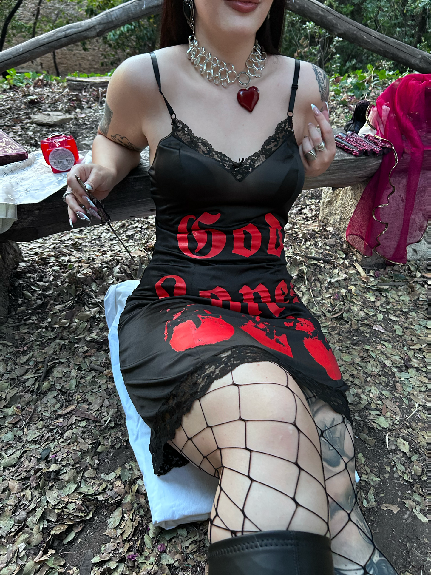 "God Loves Me" Black Slip Dress