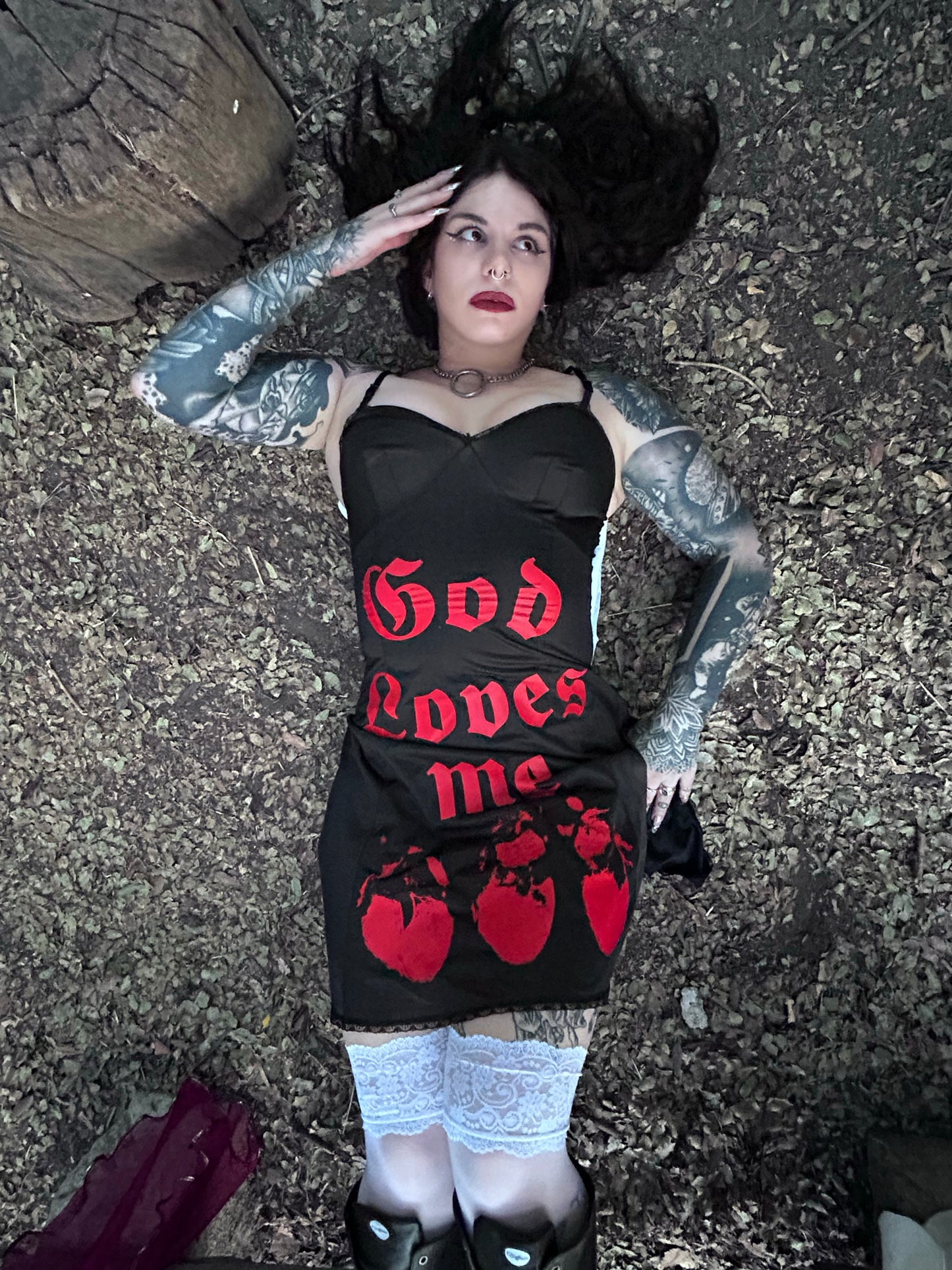 "God Loves Me" Black Slip Dress