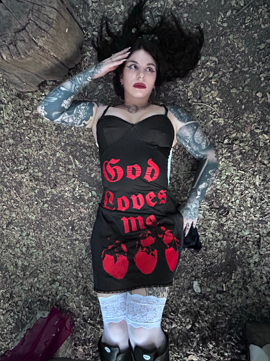 "God Loves Me" Black Slip Dress