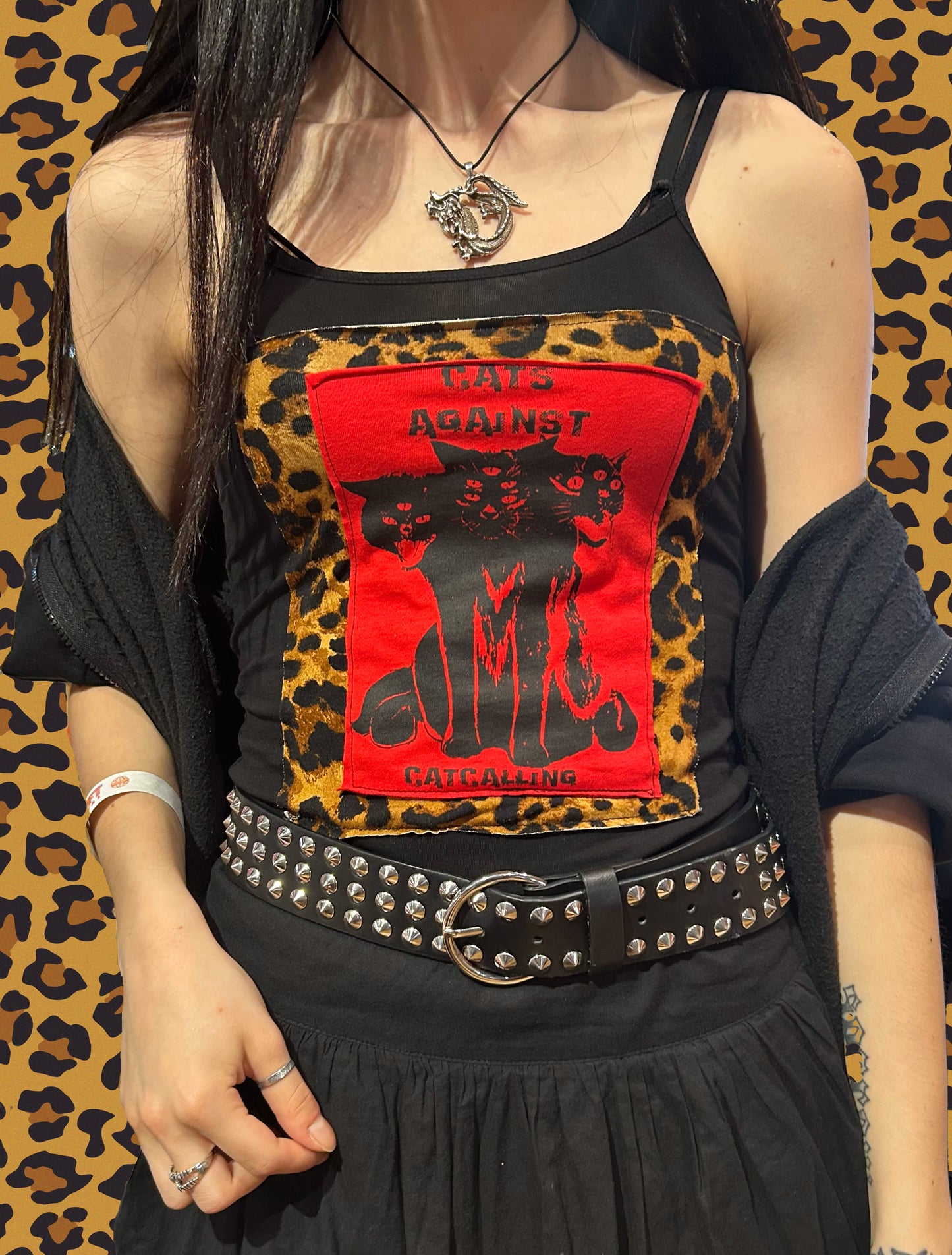 "Cats Againts Catcalling" handmade Black Tank Top