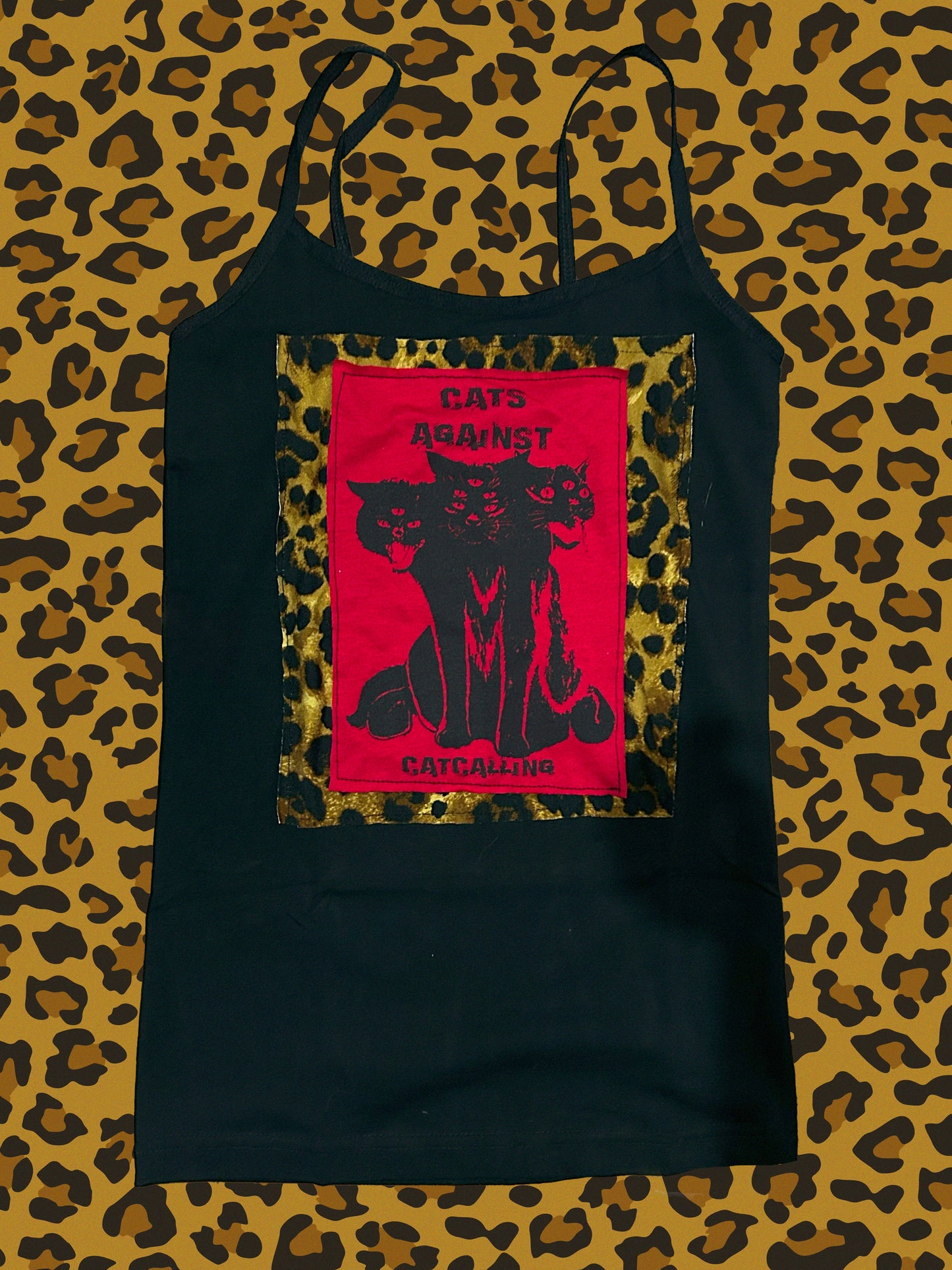 "Cats Againts Catcalling" handmade Black Tank Top