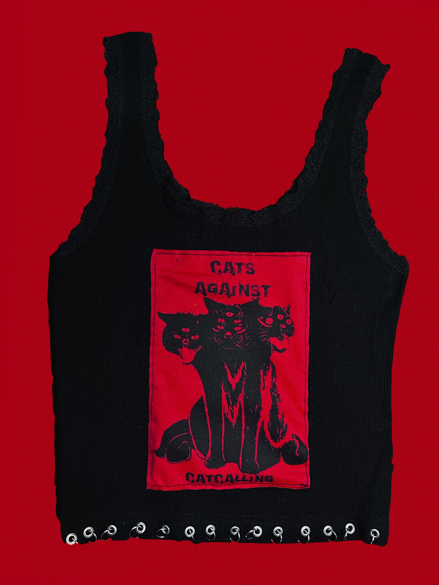 "Cats Againts Catcalling" handmade Black  Top