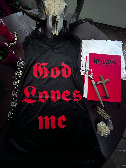 "God Loves Me" Black Slip Dress